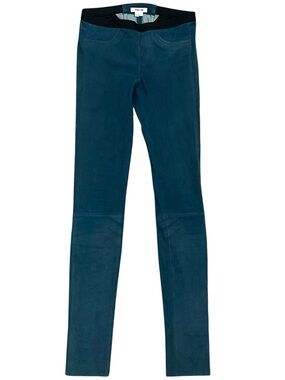 Helmut Lang Lamb Leather Blue Skinny Leg Pants